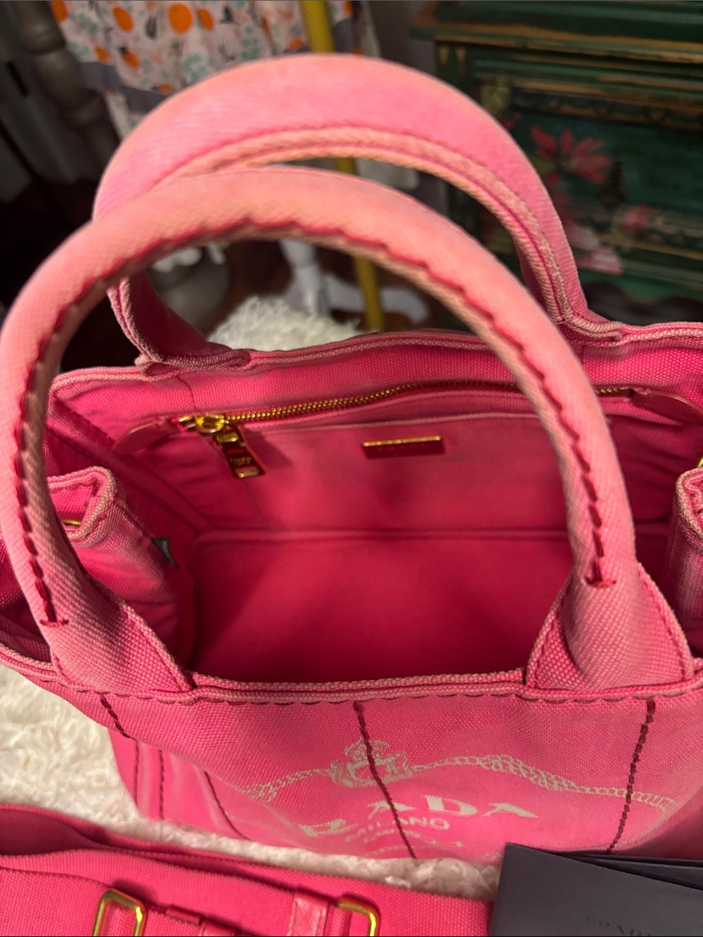 Prada Canapa Small Canvas Tote with Strap - Picture 6 of 16